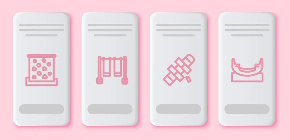 Set line Climbing wall, Double swing, Hopscotch and Boat. White rectangle button イラスト素材