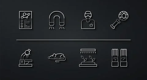 Set line Clinical record Microscope DNA research search Automatic irrigation  Stock Illustration