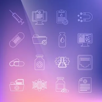 Set line Clinical record, Network port cable socket, on monitor, Clipboard with Stockillustratie