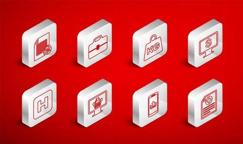 Set line Clinical record, Toolbox, Weight, Monitor with dollar, Smartphone up Stock-Illustration