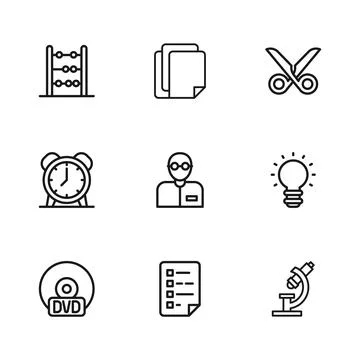 Set line Clipboard with checklist, Creative lamp light idea, Microscope, Te.. Stock Illustration