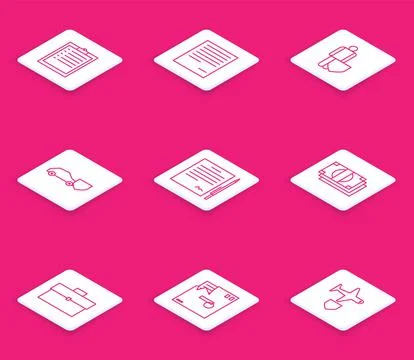 Set line Clipboard with checklist, Document, Life insurance shield, Car, Cont イラスト素材