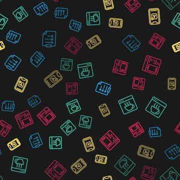 Set line Clipboard with checklist, Software, Mobile Apps and  on seamless pat 스톡 일러스트