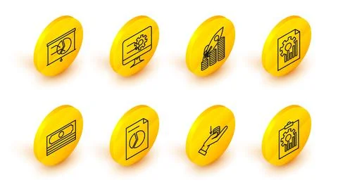 Set line Clipboard with graph chart, Money on hand, Document, Stacks paper .. Stock Illustration