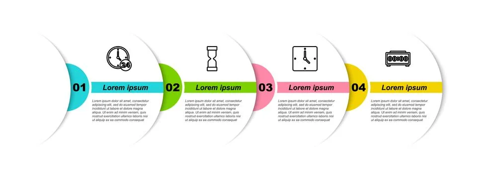 Set line Clock 24 hours, Old hourglass, and Digital alarm clock. Business Illustrazione stock