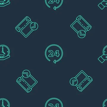 Set line Clock 24 hours, Calendar with check mark and  on seamless pattern. V 스톡 일러스트