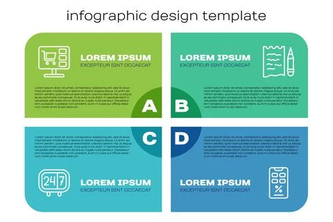 Set line Clock 24 hours, Shopping cart on computer, Percent discount and mobile Stock Illustration