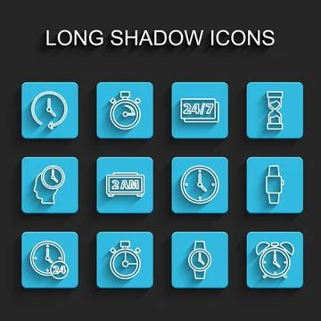 Set line Clock 24 hours, Stopwatch, Wrist, Alarm clock, Digital alarm Illustrazione stock