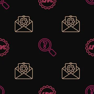 Set line Clock 24 hours, Envelope setting and Unknown search on seamless pattern 스톡 일러스트