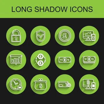 Set line Clock 24 hours, Wallet with with dollar symbol, Lock, Envelope coin イラスト素材