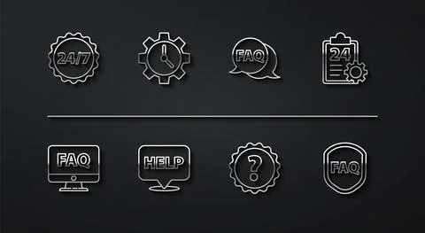 Set line Clock 24 hours, Computer monitor and FAQ, Checklist with service イラスト素材