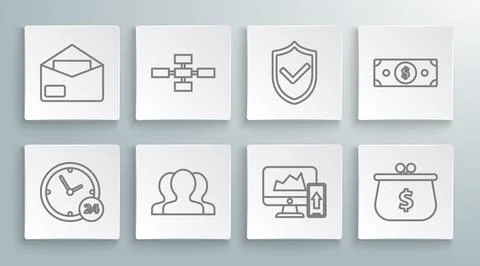 Set line Clock 24 hours, Users group, Financial on the computer monitor and イラスト素材