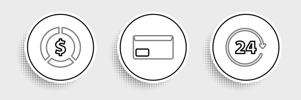 Set line Clock 24 hours, Coin money with dollar symbol and Envelope icon. Vec イラスト素材