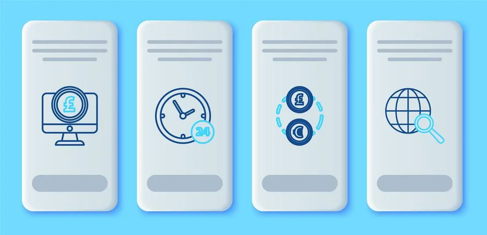 Set line Clock 24 hours, Money exchange, Computer monitor with pound sterling イラスト素材