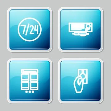 Set line Clock 24 hours, Bank check and pen, Online shopping on mobile and Hand Stock Illustration