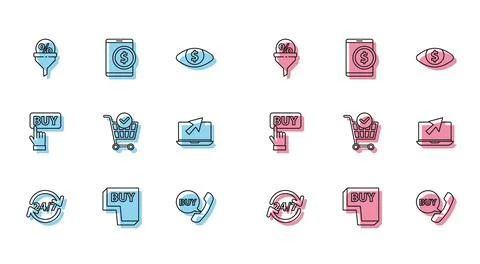 Set line Clock 24 hours, Buy button, Lead management, Phone and speech bubb.. Illustrazione stock