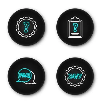 Set line Clock 24 hours, Speech bubble with FAQ, Clipboard question marks a.. イラスト素材