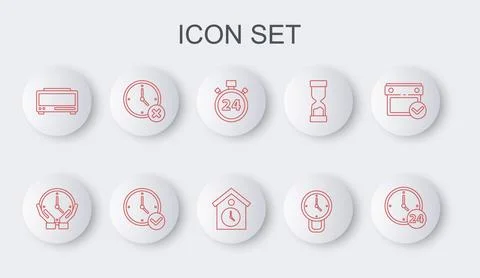 Set line Clock 24 hours, Stopwatch, Digital alarm clock, delete,  and Retro.. Stock Illustration