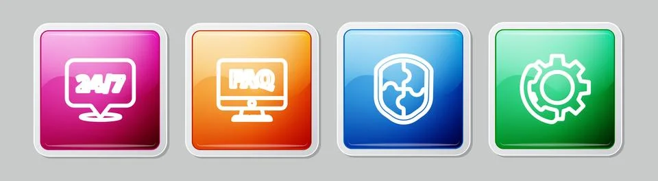 Set line Clock 24 hours, Computer monitor and FAQ, Shield and Telephone sup.. Stock Illustration