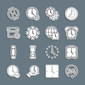 Set line Clock 24 hours, Alarm clock, Time Management, Calendar date delete.. 스톡 일러스트