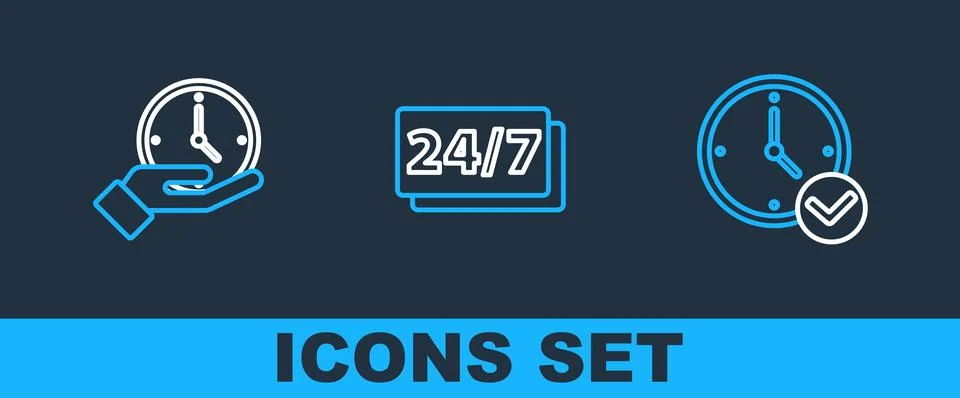 Set line Clock,  and 24 hours icon. Vector 스톡 일러스트