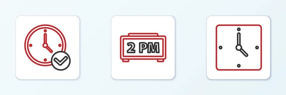 Set line Clock,  and Digital alarm clock icon. Vector Stock Illustration