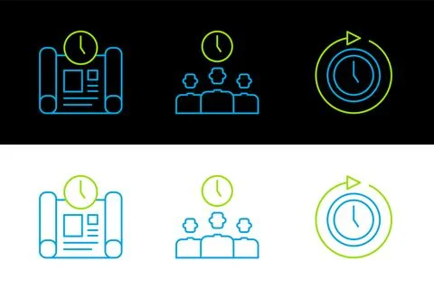 Set line Clock with arrow, Project time plan and Time Management icon. Vector 库存插图
