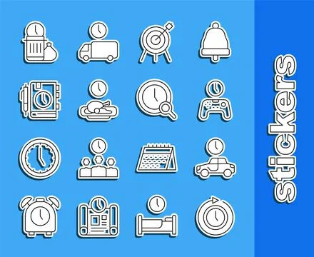 Set line Clock with arrow, Time to travel, Gamepad of time, Target sport, Foo Stock Illustration