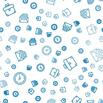 Set line Clock, Briefcase and Mail and e-mail on seamless pattern. Vector Stock Illustration