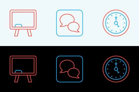 Set line Clock, Chalkboard and Speech bubble chat icon. Vector 스톡 일러스트