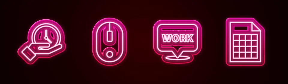 Set line Clock, Computer mouse, Location with text work and File document Stock Illustration