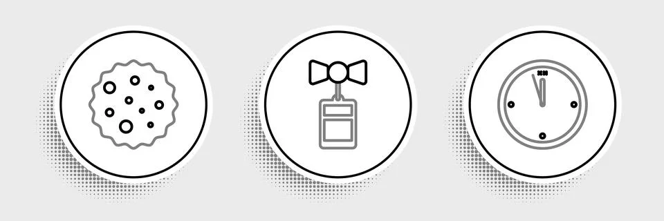 Set line Clock, Cookie or biscuit with chocolate and Price tag an inscripti.. Stock Illustration