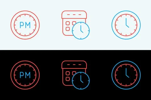 Set line Clock, Day time and Calendar and clock icon. Vector Stockillustratie