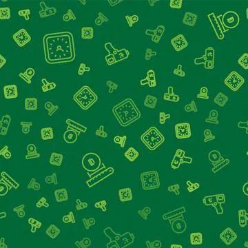 Set line Clock, Diameter and Digital thermometer on seamless pattern. Vector Stock Illustration