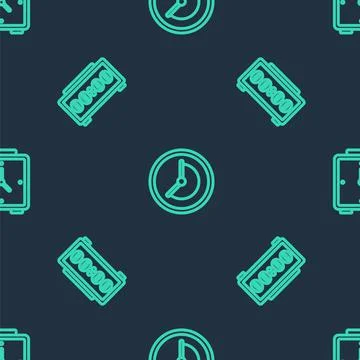 Set line Clock, Digital alarm clock and Alarm on seamless pattern. Vector Stock Illustration