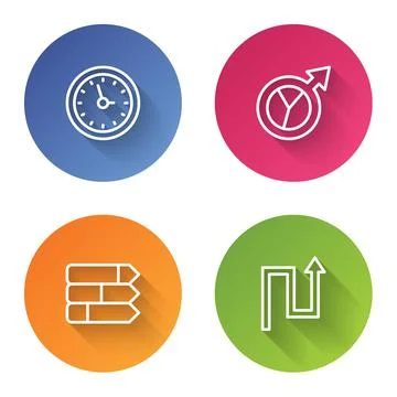 Set line Clock, Financial growth, Pie chart infographic and Arrow. Color circle Stock Illustration