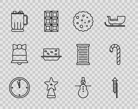 Set line Clock, Firework rocket, Cookie biscuit with chocolate, Christmas s.. イラスト素材