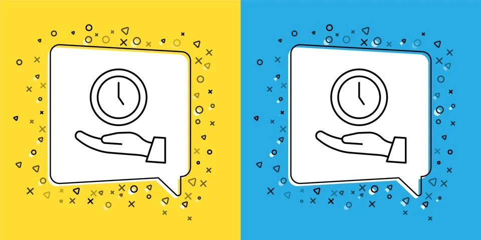 Set line Clock icon isolated on yellow and blue background. Time symbol. Vector Stock Illustration
