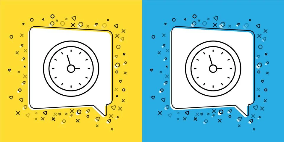 Set line Clock icon isolated on yellow and blue background. Time symbol. Vector Stock Illustration