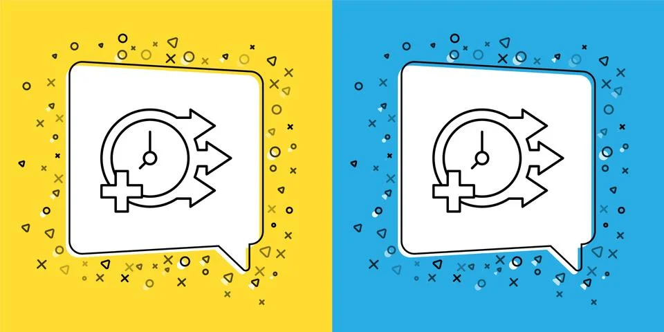 Set line Clock icon isolated on yellow and blue background. Time symbol. Vector Stock Illustration