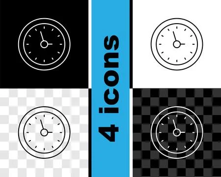 Set line Clock icon isolated on black and white, transparent background. Time Illustrazione stock