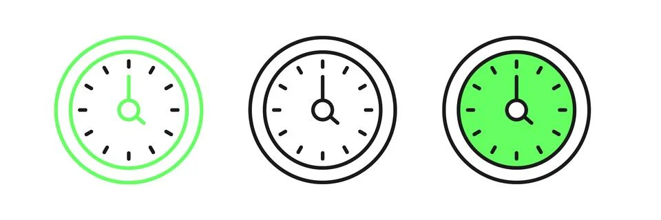 Set line Clock icon isolated on white background. Time symbol.  Vector Stock Illustration