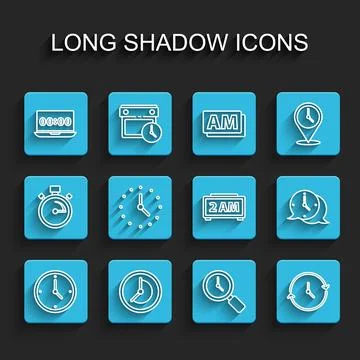Set line Clock, on laptop, Magnifying glass with clock, speech bubble and D.. イラスト素材