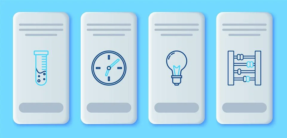 Set line Clock, Light bulb with concept of idea, Test tube and flask chemical Illustrazione stock