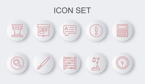 Set line Clock, Magnifying glass, Speech bubbles with Answer, Table lamp, S.. Stockillustratie