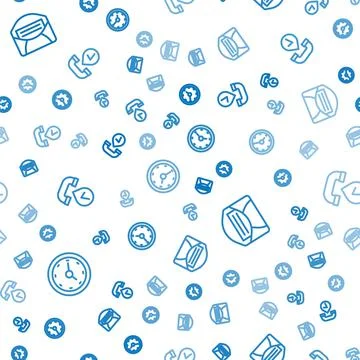 Set line Clock, Mail and e-mail and Telephone handset on seamless pattern Stock Illustration