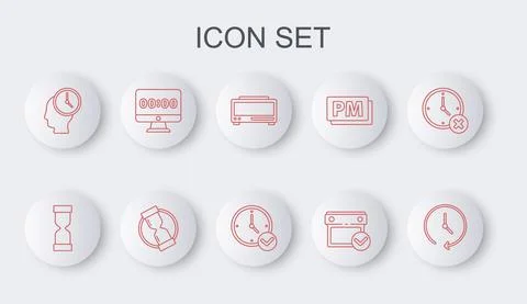 Set line Clock, Old hourglass, Digital alarm clock, Calendar with check mark イラスト素材