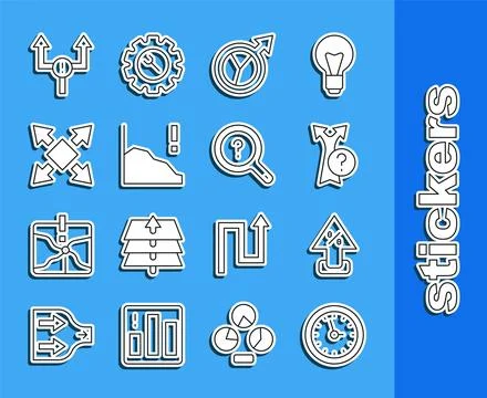 Set line Clock, Percent up arrow, Arrow, Financial growth, decrease, Many ways Stock Illustration