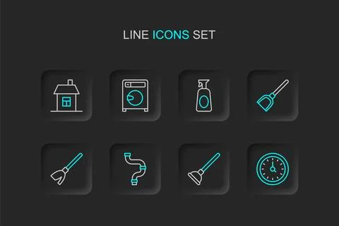 Set line Clock, Rubber plunger, Industry metallic pipe, Handle broom, Dustp.. Illustration