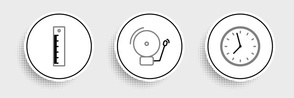 Set line Clock, Ruler and Ringing alarm bell icon. Vector Stock Illustration